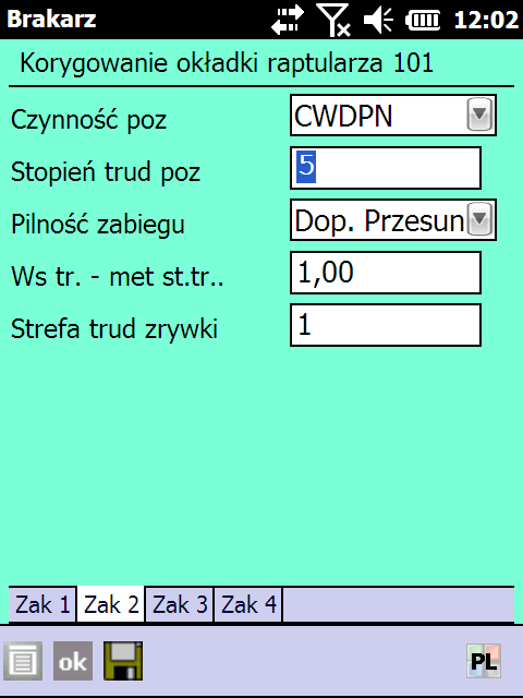 1.6.1.7. STOPIEŃ TRUDNOŚCI POZYSKANIA Wpisuje się cyfrę oznaczającą właściwy stopień trudności z zakresu obowiązującego w nadleśnictwie. Domyślnie wartość ustawiona jest na 1.