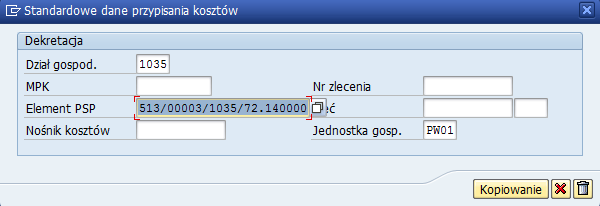 Element planu strukturalnego projektu (element PSP) (1) 500 Znalezione wpisy 30.