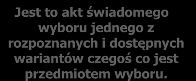 Problem decyzyjny Stan pożądany problem Stan istniejący Podejmowanie decyzji Jest to akt