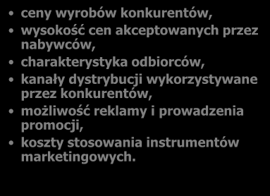 Informacje dotyczące marketingu, sprzedaży i usług posprzedażnych Koszty produkcji, koszty przedsiębiorstw konkurencyjnych, występowanie efektu skali, występowanie efektu specjalizacji, możliwość