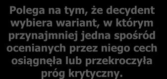 Reguła koniunkcji Polega na wyborze rozwiązania, które spełnia minimalne wymagania decydenta.