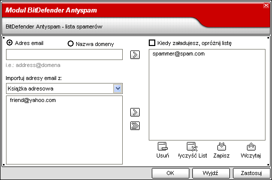 08 Moduł Antyspam Spamersi - otwiera Listy Spamerów zawierającą wszystkie adresy email z których nie chcesz odbierać wiadomości bez względu na ich zawartość.