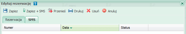 5.3.5. Funkcja SMS W przeglądzie rezerwacji istnieje możliwość wysłania wiadomości SMS dla już dokonanej rezerwacji. Kliknij w następującą ikonę:. Otworzy się okno dialogowe wysyłania wiadomości SMS.