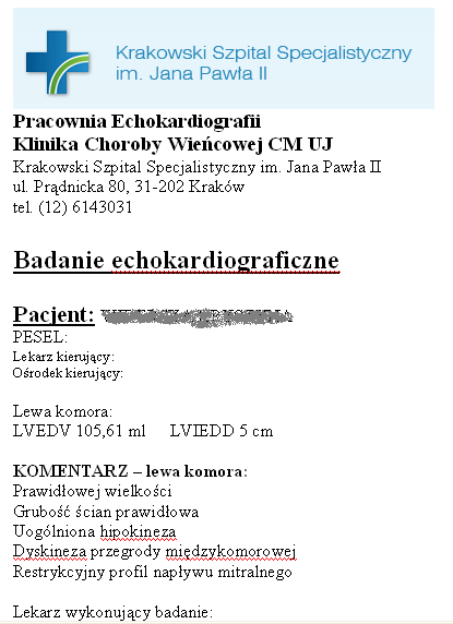 5.3. Dodanie wzorca do eksportu zawartości raportu do dokumentu Microsoft Word 62 Z pomocą panelu administratora został stworzony szablon pokazany na rysunku 5.3. Zawiera on informacje dotyczące lewej komory.