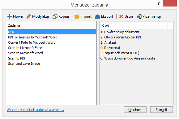 Automatyzacja i planowanie rozpoznawania Automatyczne przetwarzanie dokumentów Przetwarzanie wielu dokumentów często wymaga wielokrotnego wykonania tych samych czynności.