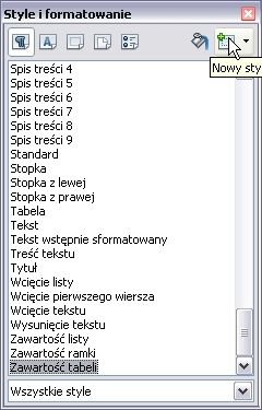 strona 9 Ilustracja 1: Nowy styl Nagłówki i stopki Nagłówki i stopki, to elementy dokumentu, które edytujemy raz, a program wstawia je na każdą (wybraną) stronę dokumentu.