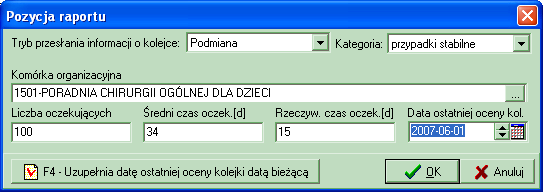 Ręczne wprowadzenie danych do raportu oczekujących - moŝliwe jest ręczne utworzenie raportu lub poprawa raportu wygenerowanego automatycznie. Aby wypełnić raport naleŝy skorzystać z przycisku.