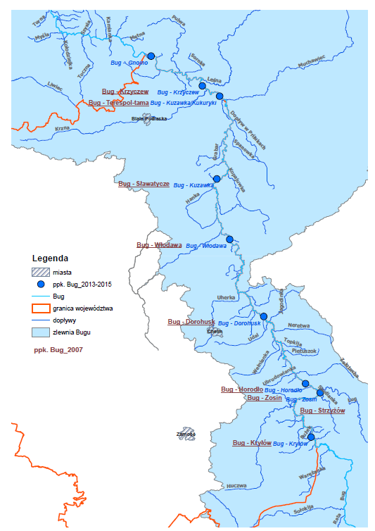 Załączniki ZAŁĄCZNIK NR 6 Załącznik nr 6 - Rozmieszczenie punktów pomiarowych na rzece Bug w woj. lubelskim.