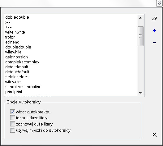 Autokorekta Edi posiada proste narzędzie Autokorekty. Umożliwia ono automatyczną korektę typowych błędów.