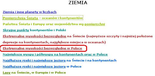 Dane statystyczne Klikamy Ekstremalne wysokości bezwzględne w Polsce.