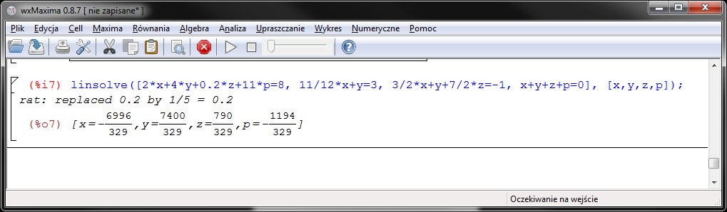 Maxima Rozwiązywanie równań
