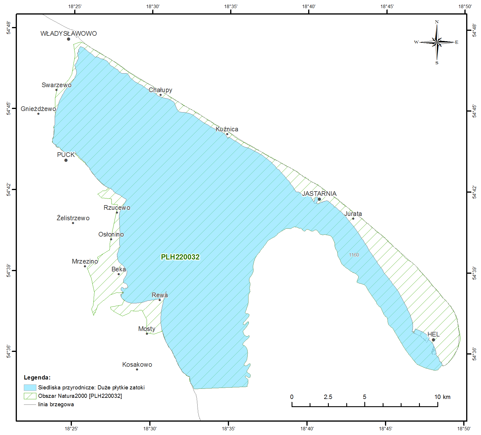 Rys. 7.1. Poglądowa mapa siedliska duża płytka zatoka. Oba akweny charakteryzują się znacznym zróżnicowaniem pod względem głębokości, wymiany wód, morfologii dna.