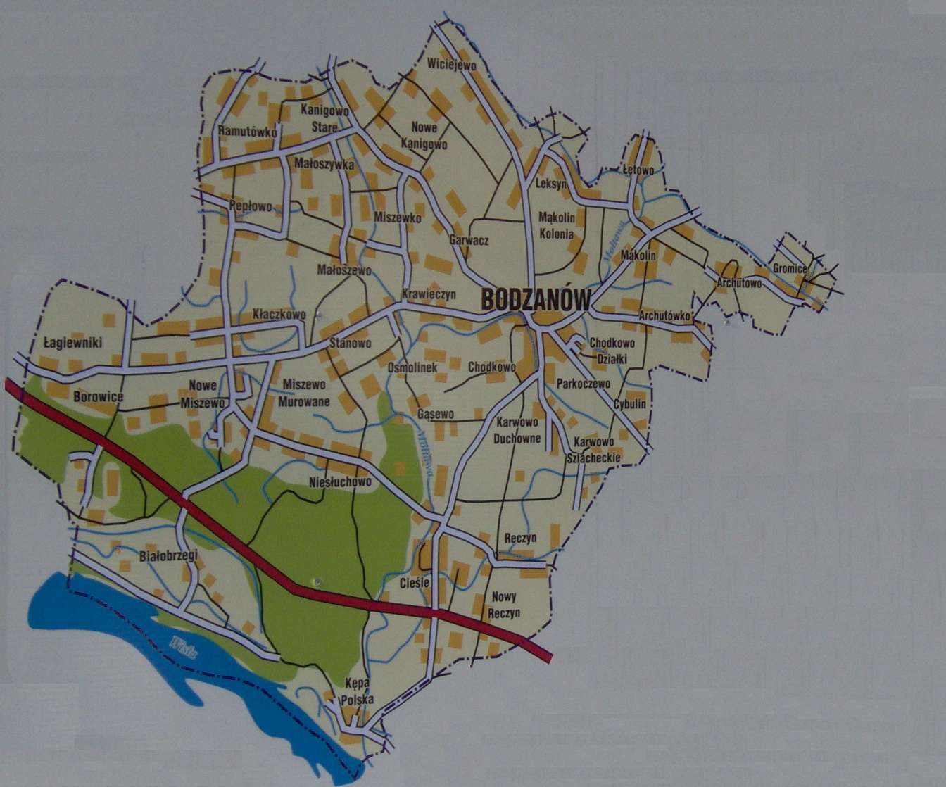 Miejscowości należące do gminy Bodzanów: Archutowo, Archutówko, Białobrzegi, Bodzanów, Borowice Chodkowo, Chodkowo