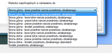 Dialog przygotowawczy Zakładka: rejestr punktu zerowego Do dyspozycji użytkownika są cztery funkcje ustawienia punktu zerowego przedmiotu obrabianego: G54, G55, G56 oraz G57.