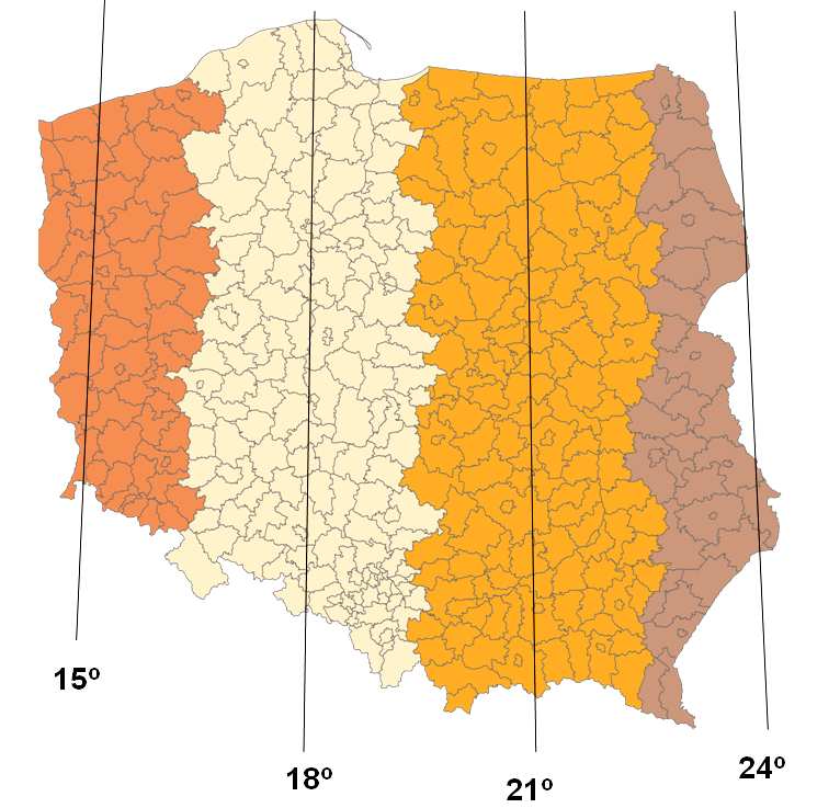 2. Syntetyczne informacje dotyczące układów współrzędnych 2000 i 1992 Przypomnijmy, Ŝe w obu zdefiniowanych układach posłuŝono się uniwersalnym, skalowanym odwzorowaniem Gaussa-Kruegera, dobierając