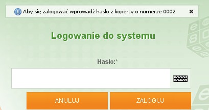 Rysunek: Logowanie do systemu Podczas pierwszego logowania, należy podać identyfikator oraz jednorazowe hasło z Koperty z hasłem lub hasło SMS.