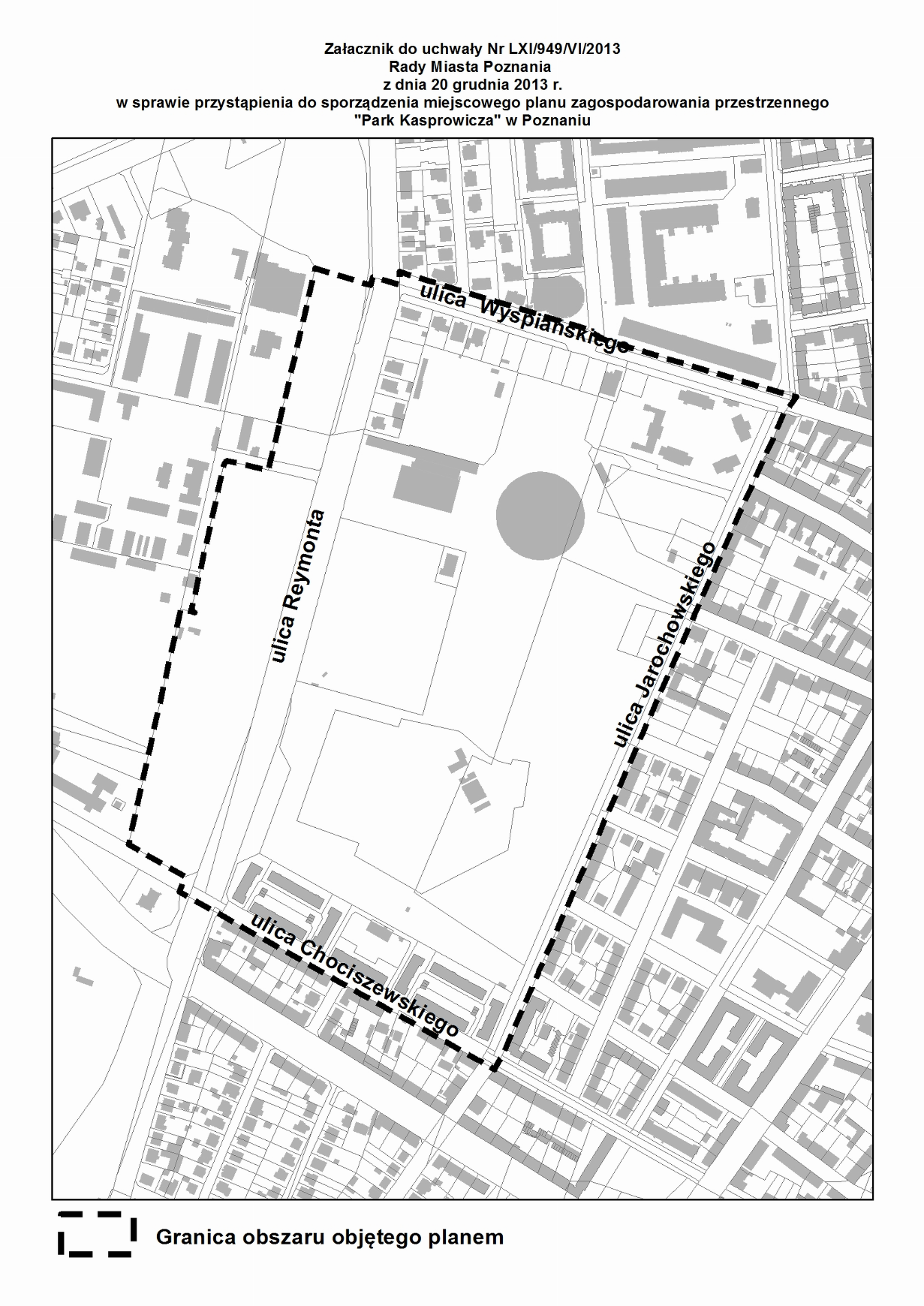 1. Obszar objęty planem Badanie dotyczyło obszaru, dla którego został sporządzony miejscowy plan zagospodarowania przestrzennego Park Kasprowicza w Poznaniu, wywołany uchwałą Rady Miasta Poznania Nr