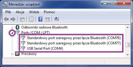 W menedżerze urządzeń należy rozwinąć pole Porty (COM i LPT).