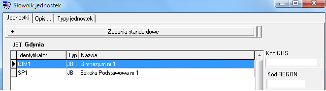 b) Listę dodanych jednostek widoczna jest na zakładce Jednostki. UWAGA!!! Każda z jednostek powinna po jej założeniu mieć przydzielone zadania ustawowe (własne, zlecone, porozumienia).