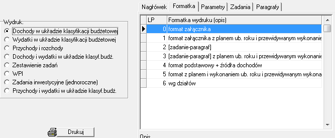 3.2. Wydruki projektu budżetu Zanim zainicjujemy wydruk, należy najpierw zapisać naniesione wartości w bazie danych używając do