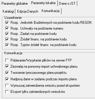 parametry edycji planu- pola wymagane podczas tworzenia/ modyfikacji planu; parametry komunikacji z urzędem.