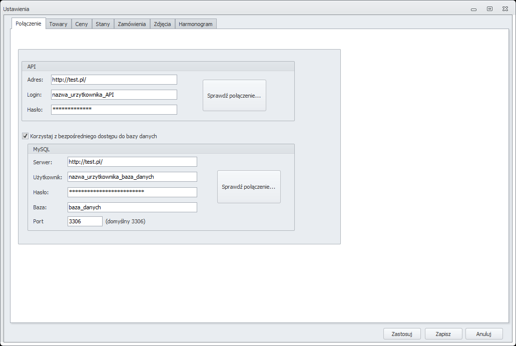 7.1.1.1 Ustawienia połączenia Okno tych ustawień pozwala na skonfigurowanie połączenia ze sklepem Shoper. Użytkownik może łączyć się na dwa sposoby.