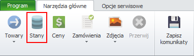 Po włączeniu synchronizacji stanów magazynowych w głównym oknie programu, na pasku narzędzi pojawi się nowa ikona.