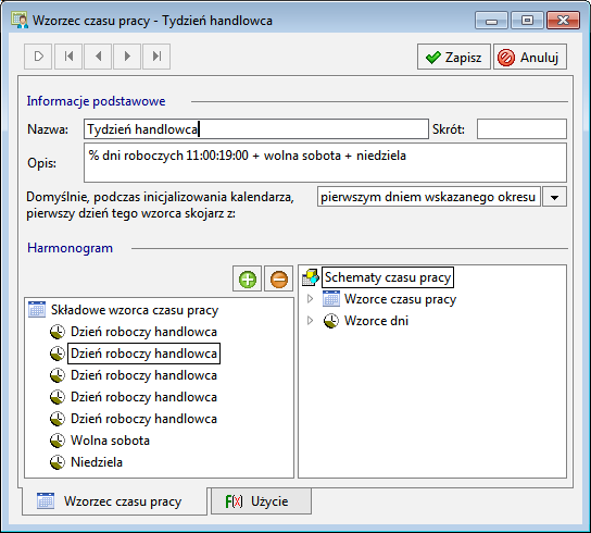 Teraz możemy zmodyfikować wzorzec czasu pracy handlowca tak, aby pasował do harmonogramu pracy działu sprzedaży.