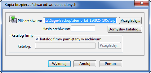 Rys. 361 Okno Kopia bezpieczeństwa: zachowanie danych. Okno to otwiera się również po potwierdzeniu zamiaru wykonania archiwizacji podczas kończenia pracy z firmą.