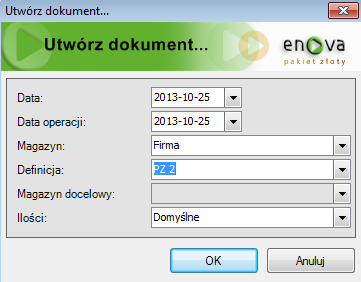 Formularz parametrów kopiowania dokumentu Funkcja Utwórz dokument w menu Czynności Funkcja dostępna jest z list: Towary i usługi oraz Stany magazynowe. Działa dla zaznaczonych pozycji na liście, tzn.