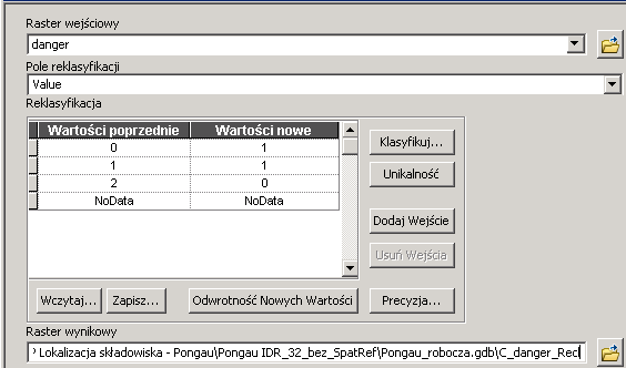 Narzędzie, przy pomocy którego uzyskasz odpowiednie mapy ograniczeń to: Reklasyfikacja w skrzynce narzędziowej Spatial Analyst >.