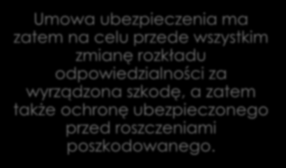 Celowość zawarcia umowy ubezpieczenia OC Uzyskanie ochrony przed ryzykiem wynikającym ze zdarzenia przyszłego i niepewnego, w analizowanym przypadku jest to odpowiedzialność za szkody wyrządzone