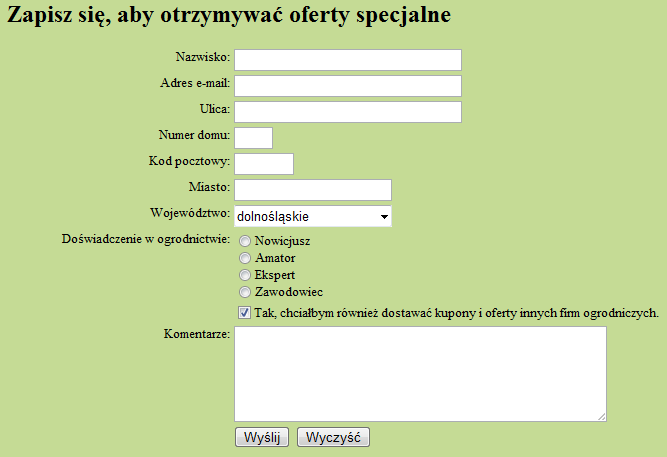 Dla chętnych 11. Formularze Ramy formularza Formularze umożliwiają wykonanie czynności, takich jak np.