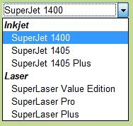 <optgroup label="inkjet"> <option>superjet 1400</option> <option>superjet 1405</option> <option>superjet 1405 Plus</option> </optgroup> <optgroup label="laser"> <option>superlaser Value