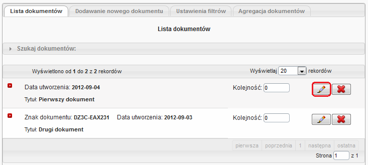 Rys. 29 Edycja danych dokumentów Edycja dokumentu pozwala na aktualizację danych definiowanych w czasie jego