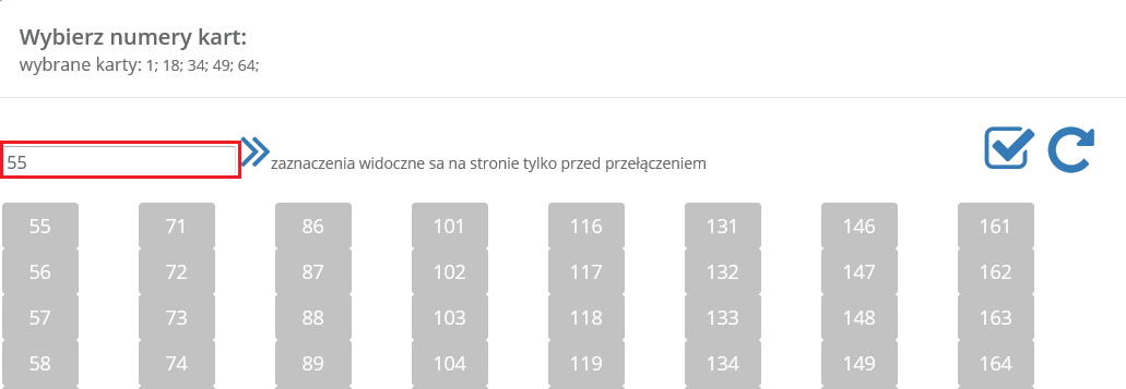 2. Jest możliwość wybrania innego zakresu numerów kart. 3. W tym celu w polu wyszukiwania należy wpisać żądany numer karty i kliknąć przycisk. 4.