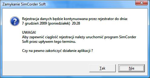 10. ZAMYKANIE APLIKACJI Zamknięcie aplikacji powoduje wstrzymanie pomiarów przez program SimCorder Soft.