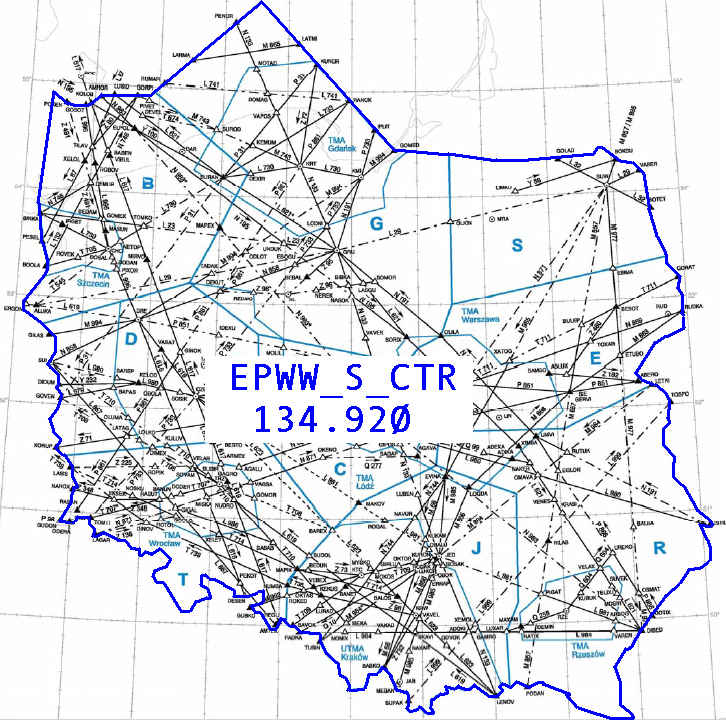 2.1 Łączenie sektorów ACC Jeden sektor - ALLFIR [sektor S,N,W,E] częstotliwość 134.