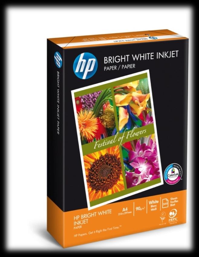 HP Bright White Wysokiej jakości papier do drukowania wyraźnych, kolorowych materiałów w drukarkach atramentowych. Idealnie nadaje się do kolorowego drukowania za pomocą drukarek atramentowych HP.