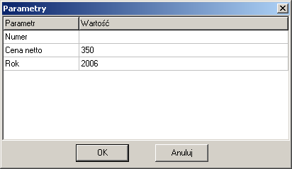 5 Wartości żądane Jeżeli do automatycznego wypełniania dokumentu chcemy zastosować parametry, tzn.