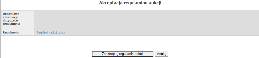 Aby przejść do składania ofert należy przy wybranej aukcji kliknąć na ikonę Konsola Oferenta.