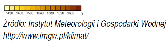 1050 do 1150 kwh/m2, podczas gdy na pozostałym obszarze Polski wynosi 950-1150 kwh/m2