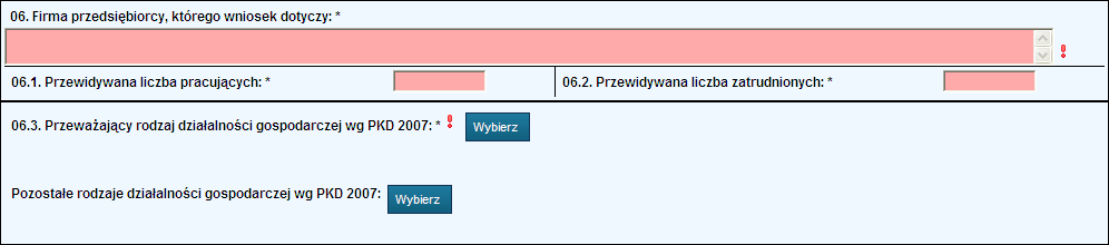 4. Wprowadzenie danych firmy przedsiębiorcy, którego wniosek dotyczy Nazwa firmy wnioskodawcy musi zawierać jego imię i nazwisko (oddzielone spacją), maksymalna długość pełnego oznaczenia