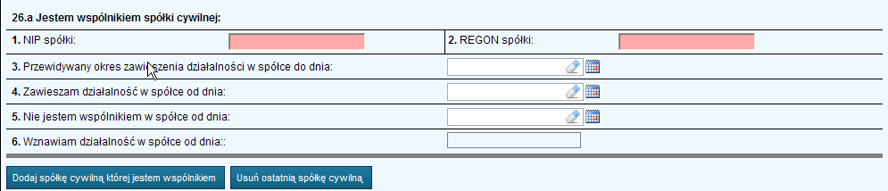 19. Wprowadzenie informacji o spółce/spółkach cywilnych, w których