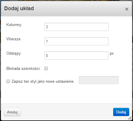 5. Dzielenie strony na kolumny (Dodaj układ) Czasami potrzebujemy podzielić stronę na dwie kolumny, np. z lewej strony dodajemy tekst a z prawej obraz. By osiągnąć ten efekt - możemy zastosować układ.