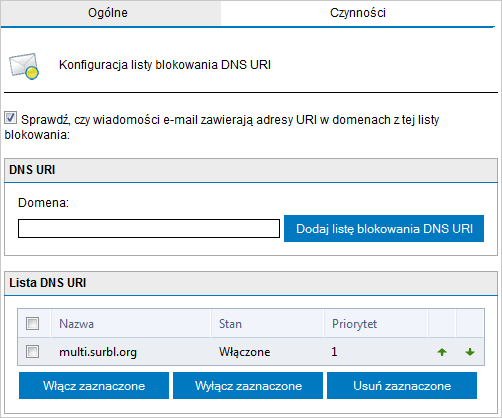 Aby włączyć listę blokowania DNS IP na poziomie filtrowania transmisji w ramach protokołu SMTP, wybierz kartę Anti-Spam > Priorytet filtrów > Filtrowanie transmisji SMTP i kliknij przycisk Przełącz