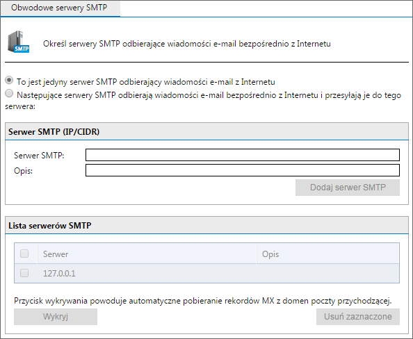 Screenshot 123: Ustawienia obwodowych serwerów SMTP 2.