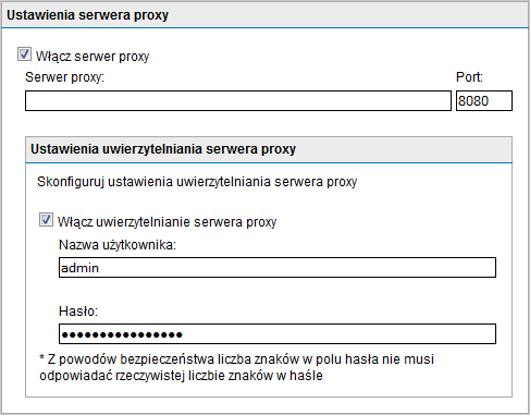 Screenshot 126: Ustawienia serwera proxy aktualizacji 2. Zaznacz pole wyboru Włącz serwer proxy. 3. W polu Serwer proxy wprowadź nazwę lub adres IP serwera proxy. 4.