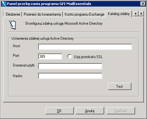 Screenshot 128: Panel przełączania programu GFI MailEssentials ustawienia zdalnej usługi Active Directory 2.