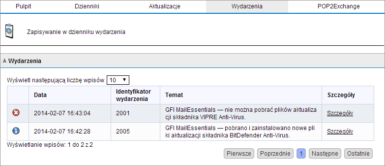 Zostanie sprawdzona dostępność aktualizacji, a następnie zostaną pobrane aktualizacje, zgodnie z ustawieniami na stronach konfiguracji poszczególnych silników.